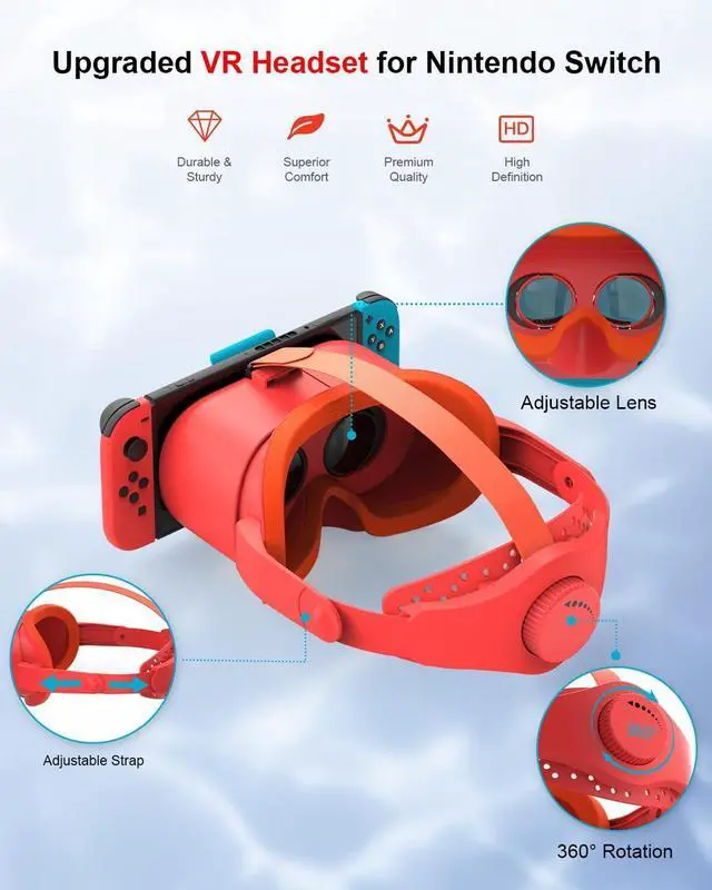 Alt view image 2 of 6 - BONAEVER VR Headset for Nintendo Switch / Switch OLED Model/Nintendo Switch 3D VR (Virtual Reality) Glasses Switch VR Labo Goggles Headset for Nintendo Switch Red