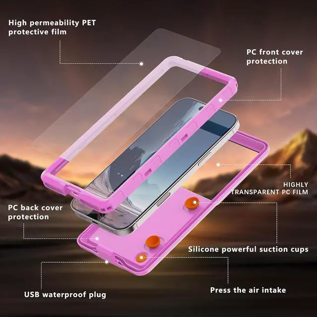 Alt view image 2 of 7 - BONAEVER Waterproof Phone Case, Underwater Snorkeling Diving Phone Case for iPhone 17/16/15/14/13 Pro Max, Samsung Galaxy S25/S24/S23 Ultra, Google/Moto Up to 6.9'' Purple