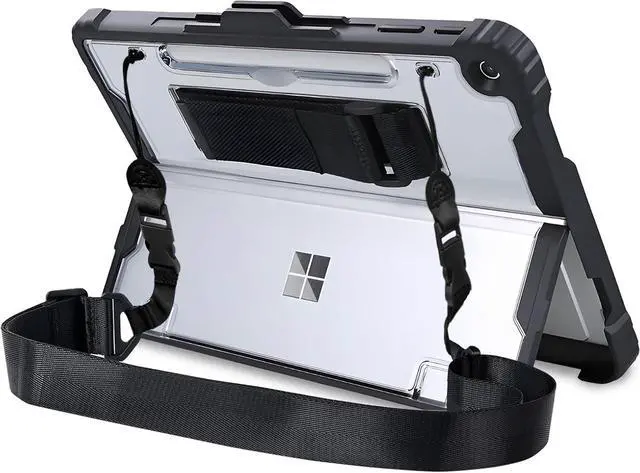 Main image of BONAEVER Case for Microsoft Surface Pro 12 Inch 2025 with Pen Holder, Rugged Clear Back Protective Cover with Removable Hand Strap, Compatible with Type Cover Keyboard, Black