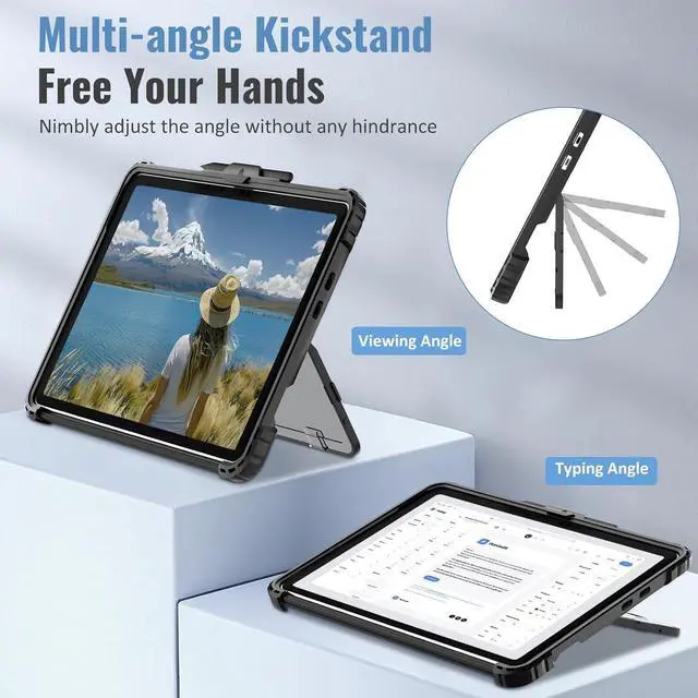 Alt view image 4 of 7 - BONAEVER Case for Microsoft Surface Pro 12 Inch 2025 with Pen Holder, Rugged Clear Back Protective Cover with Removable Hand Strap, Compatible with Type Cover Keyboard, Black