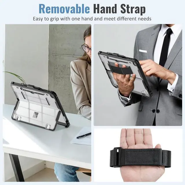 Alt view image 5 of 7 - BONAEVER Case for Microsoft Surface Pro 12 Inch 2025 with Pen Holder, Rugged Clear Back Protective Cover with Removable Hand Strap, Compatible with Type Cover Keyboard, Black
