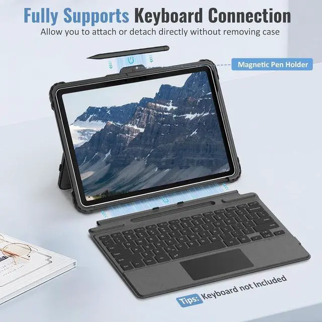 Alt view image 6 of 7 - BONAEVER Case for Microsoft Surface Pro 12 Inch 2025 with Pen Holder, Rugged Clear Back Protective Cover with Removable Hand Strap, Compatible with Type Cover Keyboard, Black