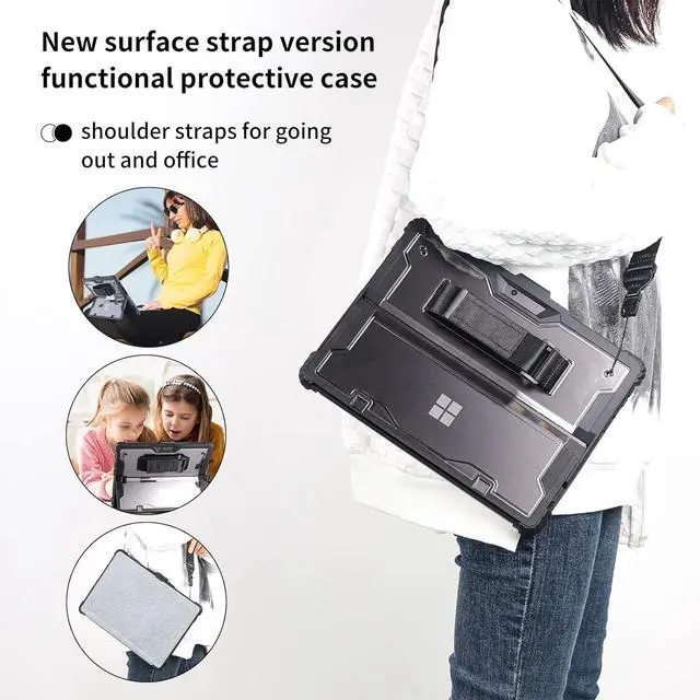 Alt view image 6 of 7 - BONAEVER Case for Microsoft Surface Pro 11 Pro 10 Pro 9 13 inch with Shoulder Strap, Hand Strap, Stylus Pen Holder, Rugged, Shock-Absorbing and Drop-Resistant, Compatible Keyboard Cover