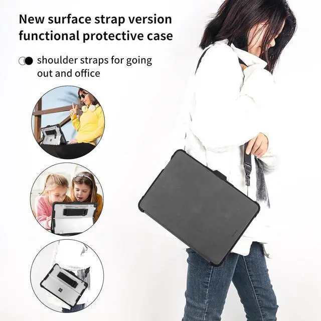 Alt view image 7 of 7 - BONAEVER Case for Microsoft Surface Pro 12 Inch 2025 with Pen Holder, Rugged Clear Back Protective Cover with Removable Hand Strap, Compatible with Type Cover Keyboard, Black
