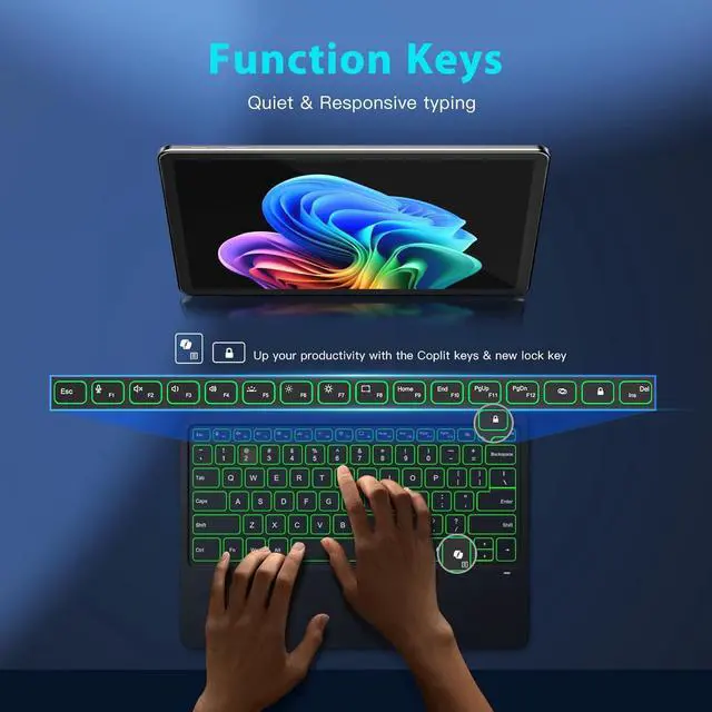 Alt view image 7 of 7 - BONAEVER Type Cover for Microsoft Surface Pro 12 inch 2025 Keybaord, Ultra Slim Wireless Bluetooth Surface Pro Keyboard with 7-Color LED Backlit & Multi-Touch Trackpad Rechargeable Battery