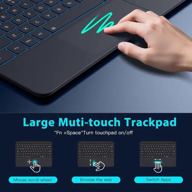 Alt view image 3 of 7 - BONAEVER Type Cover for Microsoft Surface Pro 12 inch 2025 Keybaord, Ultra Slim Wireless Bluetooth Surface Pro Keyboard with 7-Color LED Backlit & Multi-Touch Trackpad Rechargeable Battery