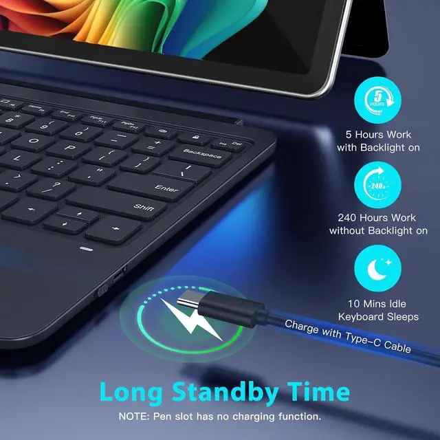 Alt view image 4 of 7 - BONAEVER Type Cover for Microsoft Surface Pro 12 inch 2025 Keybaord, Ultra Slim Wireless Bluetooth Surface Pro Keyboard with 7-Color LED Backlit & Multi-Touch Trackpad Rechargeable Battery