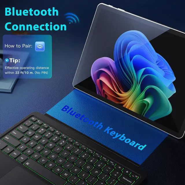 Alt view image 5 of 7 - BONAEVER Type Cover for Microsoft Surface Pro 12 inch 2025 Keybaord, Ultra Slim Wireless Bluetooth Surface Pro Keyboard with 7-Color LED Backlit & Multi-Touch Trackpad Rechargeable Battery