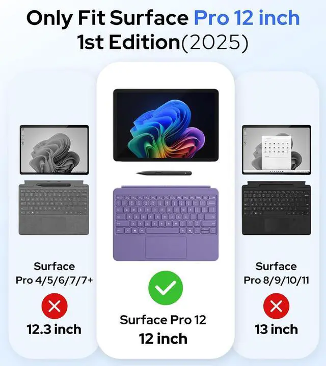 Alt view image 2 of 7 - BONAEVER Case for Microsoft Surface Pro 12 inch 2025, Heavy Duty Shockproof Protective Cover with 360° Rotating Kickstand, Hand & Shoulder Strap, Type Cover Keyboard Compatible