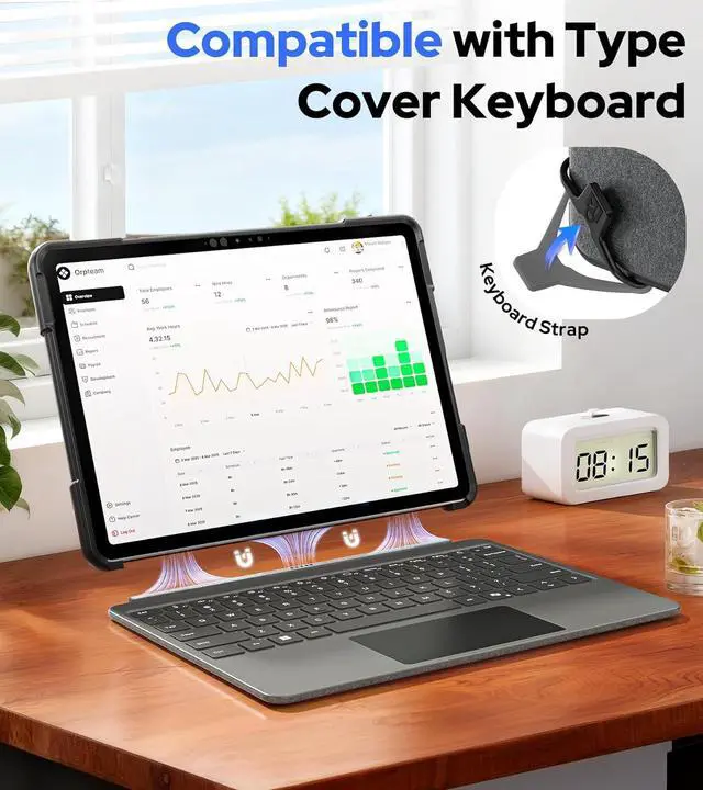 Alt view image 5 of 7 - BONAEVER Case for Microsoft Surface Pro 12 inch 2025, Heavy Duty Shockproof Protective Cover with 360° Rotating Kickstand, Hand & Shoulder Strap, Type Cover Keyboard Compatible