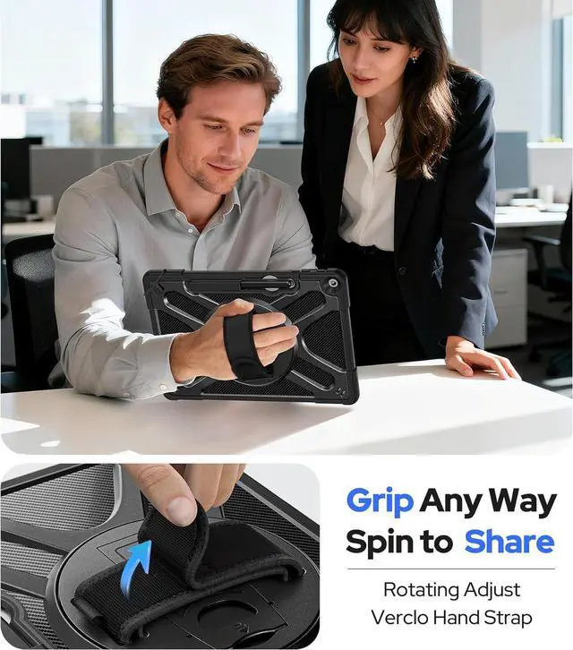 Alt view image 6 of 7 - BONAEVER Case for Microsoft Surface Pro 12 inch 2025, Heavy Duty Shockproof Protective Cover with 360° Rotating Kickstand, Hand & Shoulder Strap, Type Cover Keyboard Compatible