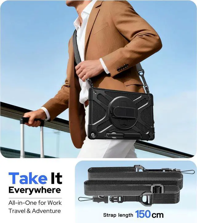 Alt view image 7 of 7 - BONAEVER Case for Microsoft Surface Pro 12 inch 2025, Heavy Duty Shockproof Protective Cover with 360° Rotating Kickstand, Hand & Shoulder Strap, Type Cover Keyboard Compatible