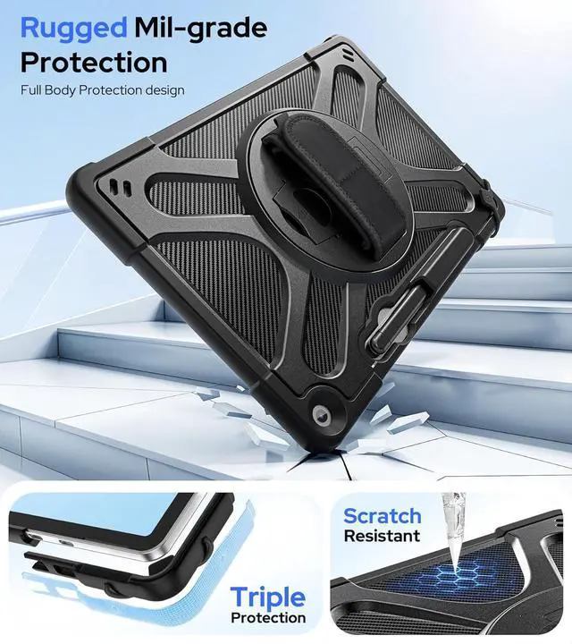 Alt view image 4 of 7 - BONAEVER Case for Microsoft Surface Pro 12 inch 2025, Heavy Duty Shockproof Protective Cover with 360° Rotating Kickstand, Hand & Shoulder Strap, Type Cover Keyboard Compatible