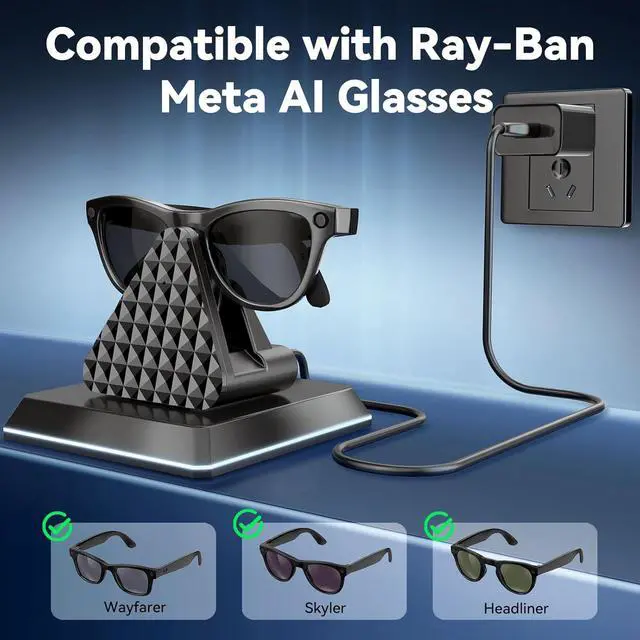 Alt view image 3 of 7 - BONAEVER Charging Station for Ray Ban Meta - Replacement Charger for Ray-Ban Meta Glasses - USB A Type Organizer Charging Dock Stand for Wayfarer Skyler Headliner, with Adapter