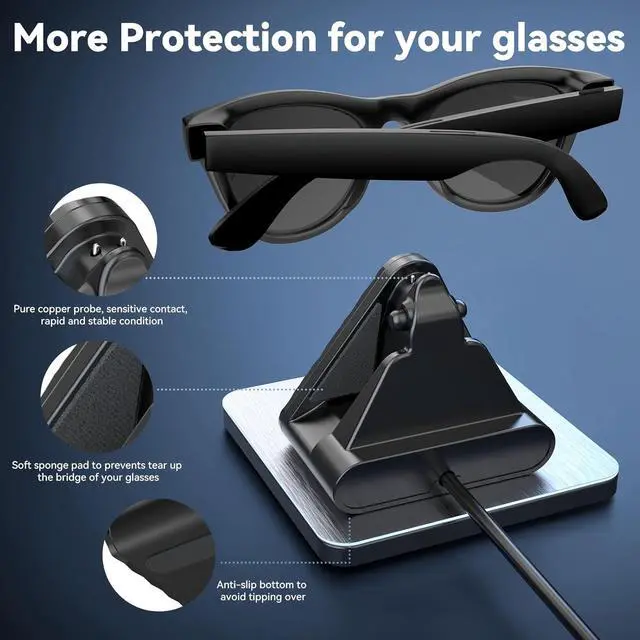 Alt view image 5 of 7 - BONAEVER Charging Station for Ray Ban Meta - Replacement Charger for Ray-Ban Meta Glasses - USB A Type Organizer Charging Dock Stand for Wayfarer Skyler Headliner, with Adapter