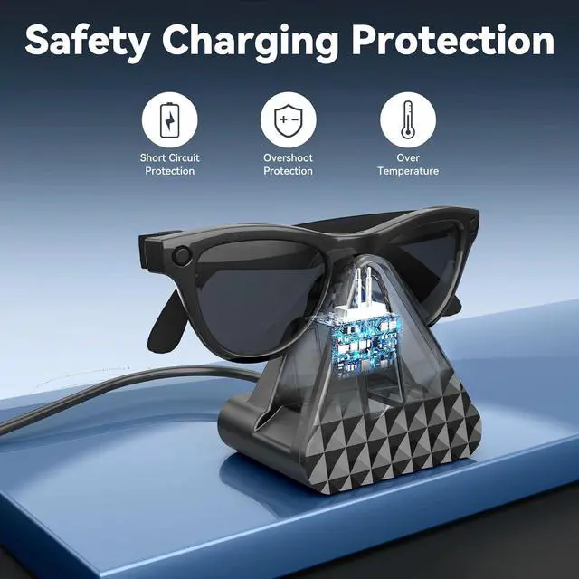 Alt view image 2 of 7 - BONAEVER Charging Station for Ray Ban Meta - Replacement Charger for Ray-Ban Meta Glasses - USB A Type Organizer Charging Dock Stand for Wayfarer Skyler Headliner, with Adapter