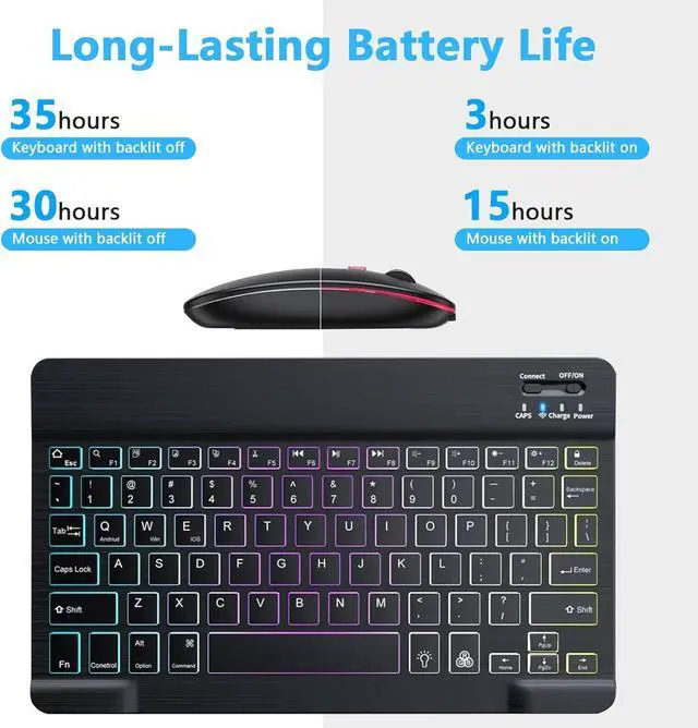 Alt view image 6 of 7 - BONAEVER Bluetooth Keyboard and Mouse Combo with 7-Color Backlit, Rechargeable Wireless Keyboard for iPad/Samsung/Tablet/PC/Laptop/iPhone/iOS/Windows/Android
