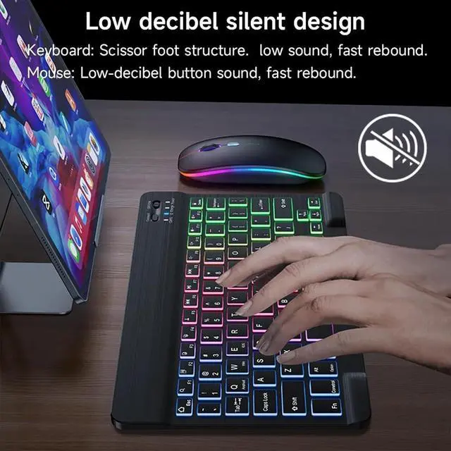 Alt view image 5 of 7 - BONAEVER Bluetooth Keyboard and Mouse Combo with 7-Color Backlit, Rechargeable Wireless Keyboard for iPad/Samsung/Tablet/PC/Laptop/iPhone/iOS/Windows/Android