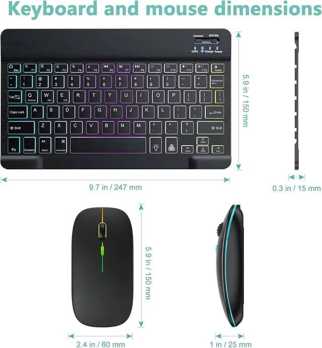 Alt view image 7 of 7 - BONAEVER Bluetooth Keyboard and Mouse Combo with 7-Color Backlit, Rechargeable Wireless Keyboard for iPad/Samsung/Tablet/PC/Laptop/iPhone/iOS/Windows/Android