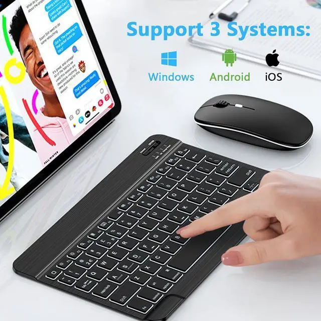 Alt view image 4 of 7 - BONAEVER Bluetooth Keyboard and Mouse Combo with 7-Color Backlit, Rechargeable Wireless Keyboard for iPad/Samsung/Tablet/PC/Laptop/iPhone/iOS/Windows/Android