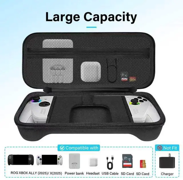 Alt view image 2 of 7 - BONAEVER Carrying Case Compatible with ASUS ROG Xbox Ally/Xbox Ally X 2025, Premium EVA Hard Shell Pouch with Mesh Pocket, Protective Portable Travel Storage Carry Bag for Console and Accessories