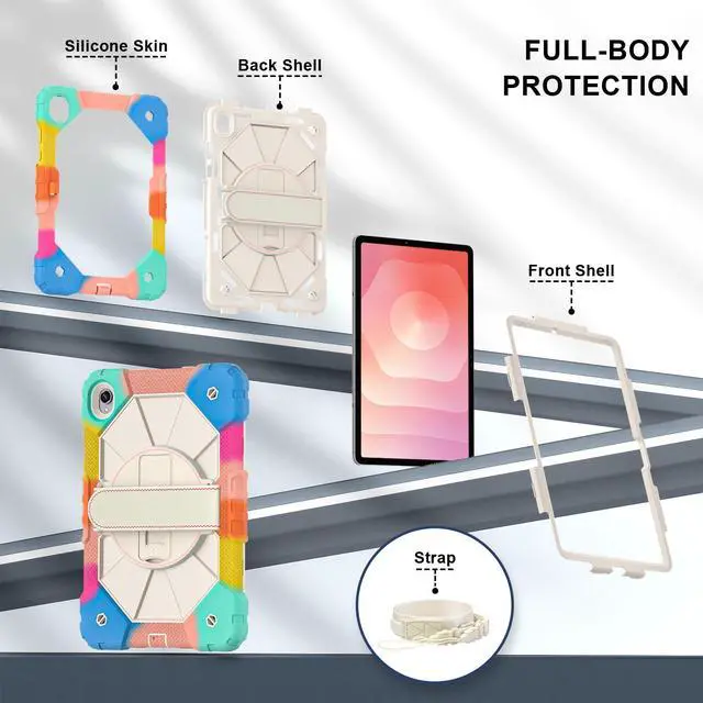 Alt view image 7 of 7 - BONAEVER Case for Samsung Galaxy Tab S11 11 inch 2025 SM-X730/X736B/X736E/X736U Protective Cover with Pencil Holder, 360 Rotating Stand, Hand Strap, Shoulder Strap Rainbow Blue