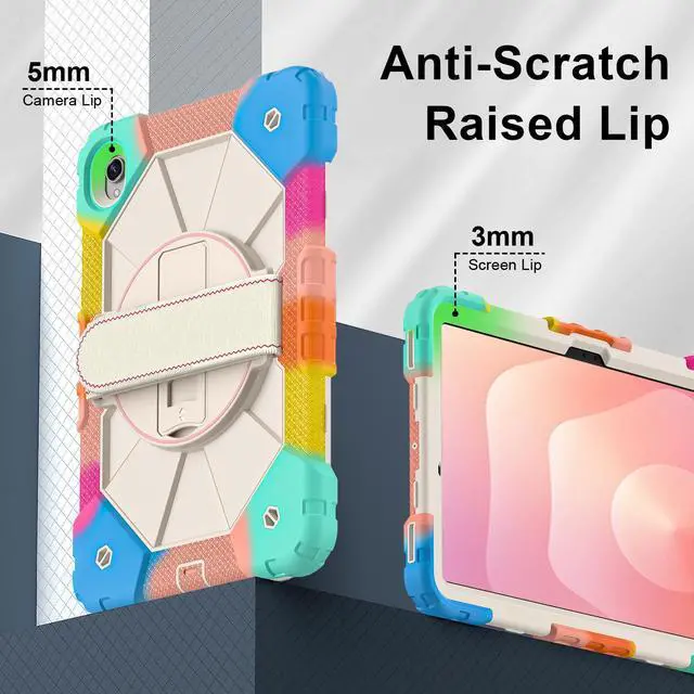 Alt view image 5 of 7 - BONAEVER Case for Samsung Galaxy Tab S11 11 inch 2025 SM-X730/X736B/X736E/X736U Protective Cover with Pencil Holder, 360 Rotating Stand, Hand Strap, Shoulder Strap Rainbow Blue