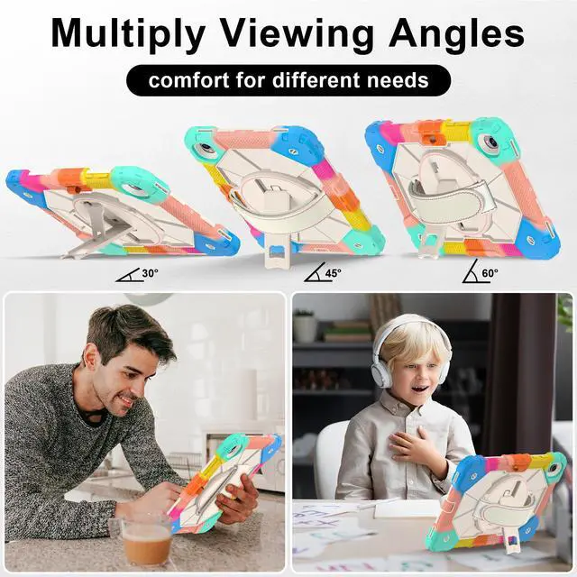 Alt view image 3 of 7 - BONAEVER Case for Samsung Galaxy Tab S11 11 inch 2025 SM-X730/X736B/X736E/X736U Protective Cover with Pencil Holder, 360 Rotating Stand, Hand Strap, Shoulder Strap Rainbow Blue