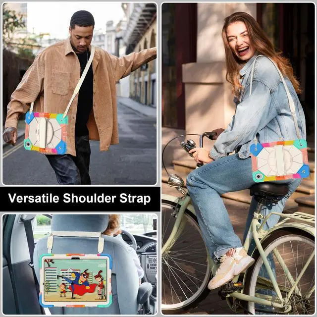 Alt view image 4 of 7 - BONAEVER Case for Samsung Galaxy Tab S11 11 inch 2025 SM-X730/X736B/X736E/X736U Protective Cover with Pencil Holder, 360 Rotating Stand, Hand Strap, Shoulder Strap Rainbow Blue