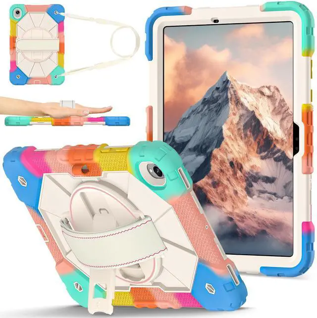 Main image of BONAEVER Case for Samsung Galaxy Tab S11 11 inch 2025 SM-X730/X736B/X736E/X736U Protective Cover with Pencil Holder, 360 Rotating Stand, Hand Strap, Shoulder Strap Rainbow Blue