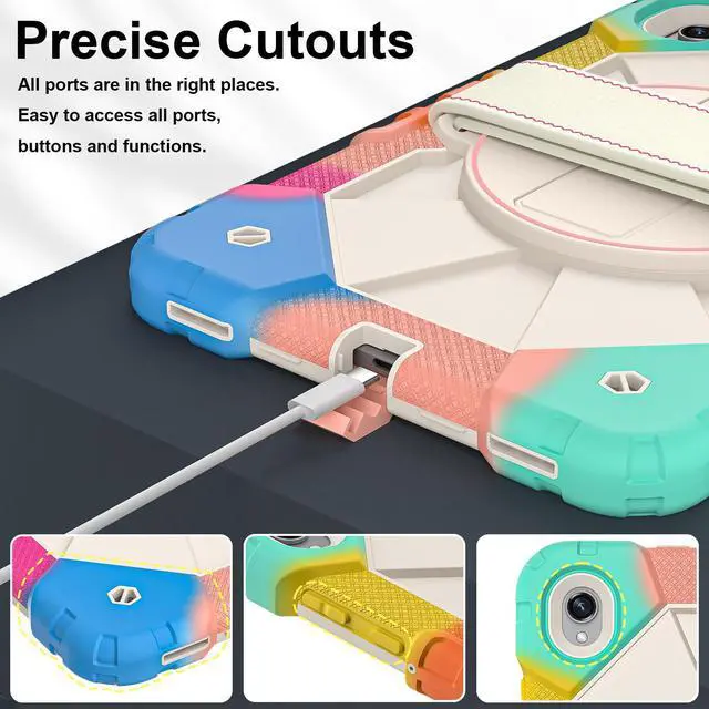 Alt view image 6 of 7 - BONAEVER Case for Samsung Galaxy Tab S11 11 inch 2025 SM-X730/X736B/X736E/X736U Protective Cover with Pencil Holder, 360 Rotating Stand, Hand Strap, Shoulder Strap Rainbow Blue