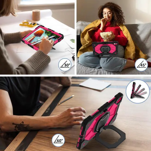 Alt view image 3 of 7 - BONAEVER Case for Samsung Galaxy Tab S11 11 inch 2025 SM-X730/X736B/X736E/X736U with Rotating Stand Pencil Holder Hand/Shoulder Strap, Heavy Duty Shockproof Protective Cover Rose Red