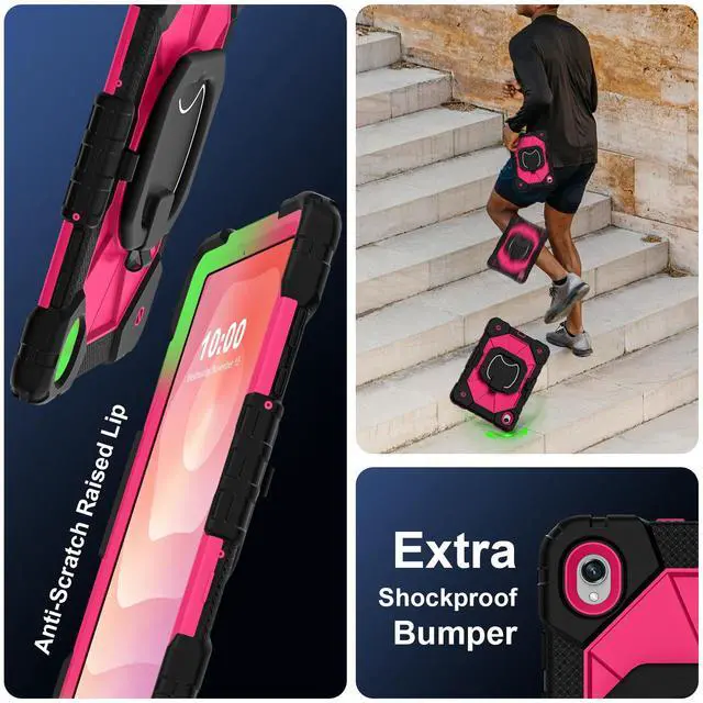 Alt view image 6 of 7 - BONAEVER Case for Samsung Galaxy Tab S11 11 inch 2025 SM-X730/X736B/X736E/X736U with Rotating Stand Pencil Holder Hand/Shoulder Strap, Heavy Duty Shockproof Protective Cover Rose Red