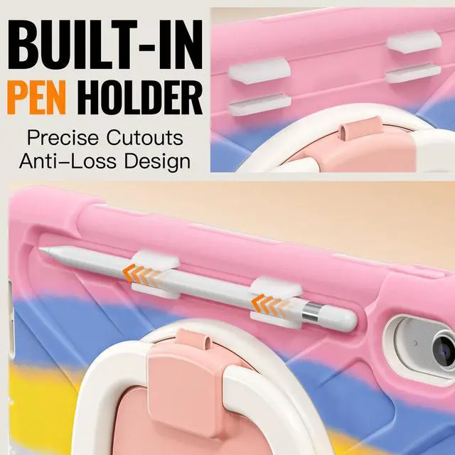 Alt view image 2 of 7 - BONAEVER Case for iPad (A16) 11th/10th Generation 11/10.9 inch 2025/2022 Heavy Duty Shockproof Protective Cover with Pencil Holder 360° Rotating Stand Handle & Shoulder Strap Rainbow