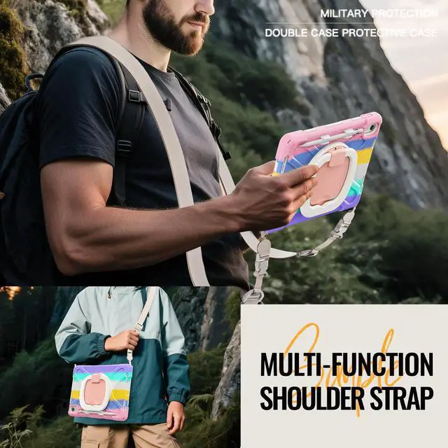 Alt view image 5 of 7 - BONAEVER Case for iPad (A16) 11th/10th Generation 11/10.9 inch 2025/2022 Heavy Duty Shockproof Protective Cover with Pencil Holder 360° Rotating Stand Handle & Shoulder Strap Rainbow