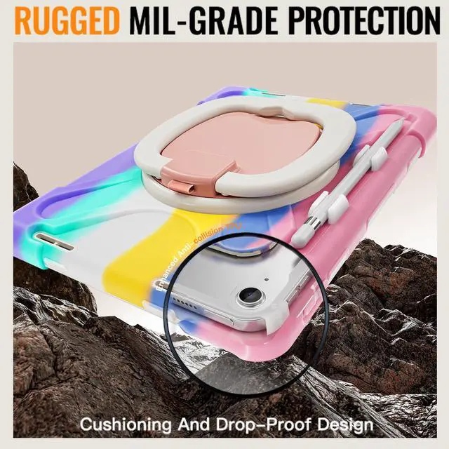 Alt view image 3 of 7 - BONAEVER Case for iPad (A16) 11th/10th Generation 11/10.9 inch 2025/2022 Heavy Duty Shockproof Protective Cover with Pencil Holder 360° Rotating Stand Handle & Shoulder Strap Rainbow