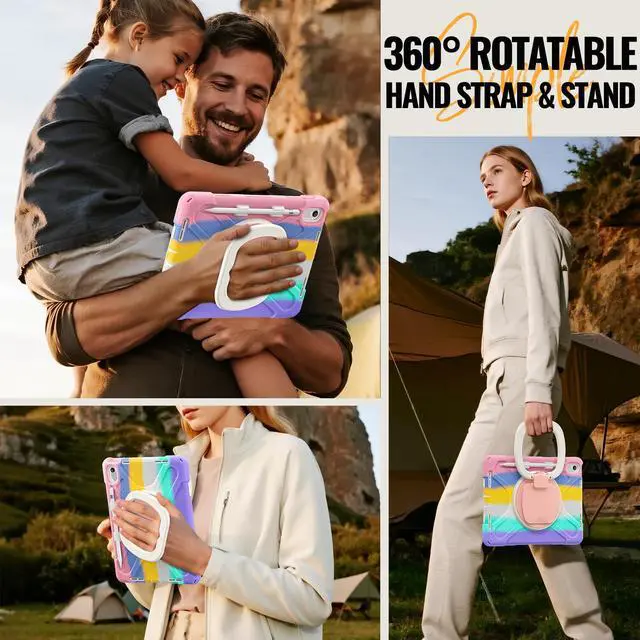 Alt view image 4 of 7 - BONAEVER Case for iPad (A16) 11th/10th Generation 11/10.9 inch 2025/2022 Heavy Duty Shockproof Protective Cover with Pencil Holder 360° Rotating Stand Handle & Shoulder Strap Rainbow