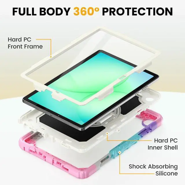 Alt view image 6 of 7 - BONAEVER Case for Samsung Galaxy Tab A11 Plus 2025 / A9 Plus 11 Inch 2023, Galaxy Tab A11+ / A9+ Full-Body Drop Protection Case with Screen Protector, 360° Rotating Stand & Hand/Shoulder Strap Rainbow