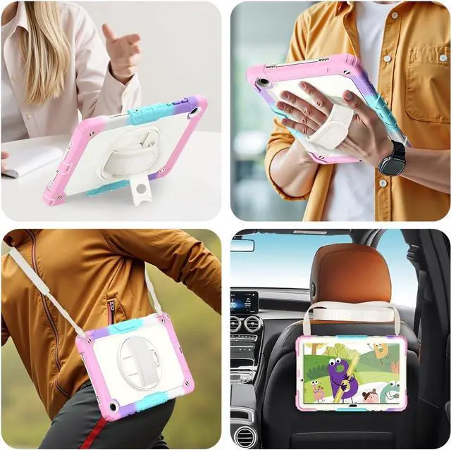 Alt view image 7 of 7 - BONAEVER Case for Samsung Galaxy Tab A11 Plus 2025 / A9 Plus 11 Inch 2023, Galaxy Tab A11+ / A9+ Full-Body Drop Protection Case with Screen Protector, 360° Rotating Stand & Hand/Shoulder Strap Rainbow