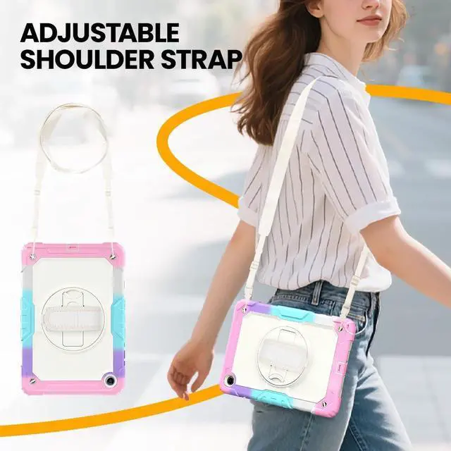 Alt view image 4 of 7 - BONAEVER Case for Samsung Galaxy Tab A11 Plus 2025 / A9 Plus 11 Inch 2023, Galaxy Tab A11+ / A9+ Full-Body Drop Protection Case with Screen Protector, 360° Rotating Stand & Hand/Shoulder Strap Rainbow