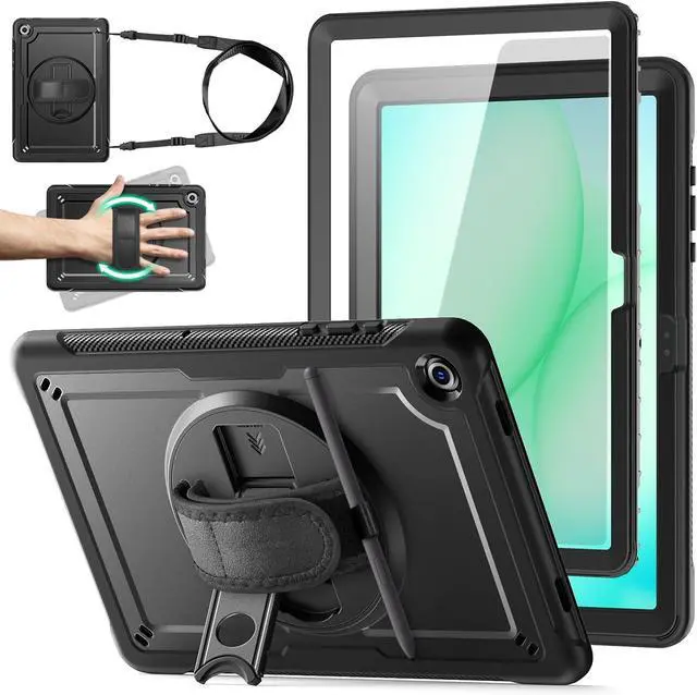 Main image of Case for Samsung Galaxy Tab A11 Plus / A9 Plus 2025 2023 with Screen Protector, Hand/Shoulder Strap & 360° Rotate Stand, Pencil Holder, Full-Body Drop Protection for Tab A11+/A9+ 11 Inch Tablet, Black