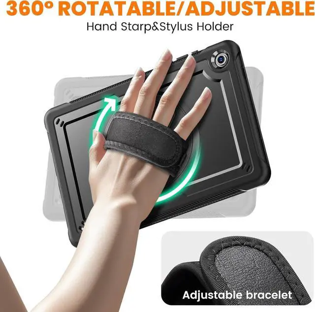 Alt view image 4 of 7 - Case for Samsung Galaxy Tab A11 Plus / A9 Plus 2025 2023 with Screen Protector, Hand/Shoulder Strap & 360° Rotate Stand, Pencil Holder, Full-Body Drop Protection for Tab A11+/A9+ 11 Inch Tablet, Black