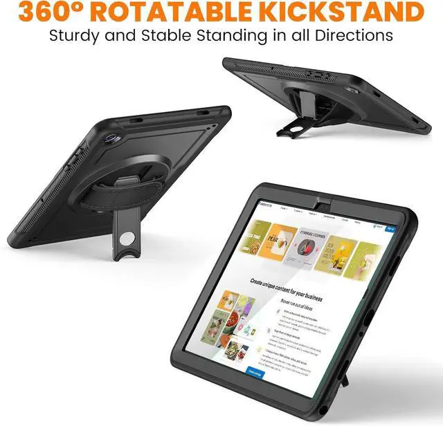 Alt view image 3 of 7 - Case for Samsung Galaxy Tab A11 Plus / A9 Plus 2025 2023 with Screen Protector, Hand/Shoulder Strap & 360° Rotate Stand, Pencil Holder, Full-Body Drop Protection for Tab A11+/A9+ 11 Inch Tablet, Black