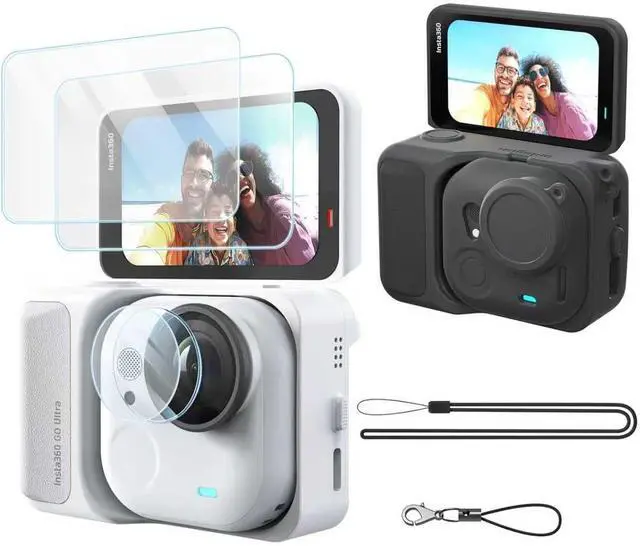 Main image of Silicon Rubber Protective Case + Screen Protector + Lens Protector for Insta 360 GO Ultra, Scratch Resistant Tempered Glass Film 9H Hardness Guard Touch Sensitive Easy Installation Accessories Kit