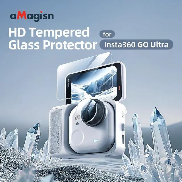 Alt view image 3 of 7 - Silicon Rubber Protective Case + Screen Protector + Lens Protector for Insta 360 GO Ultra, Scratch Resistant Tempered Glass Film 9H Hardness Guard Touch Sensitive Easy Installation Accessories Kit