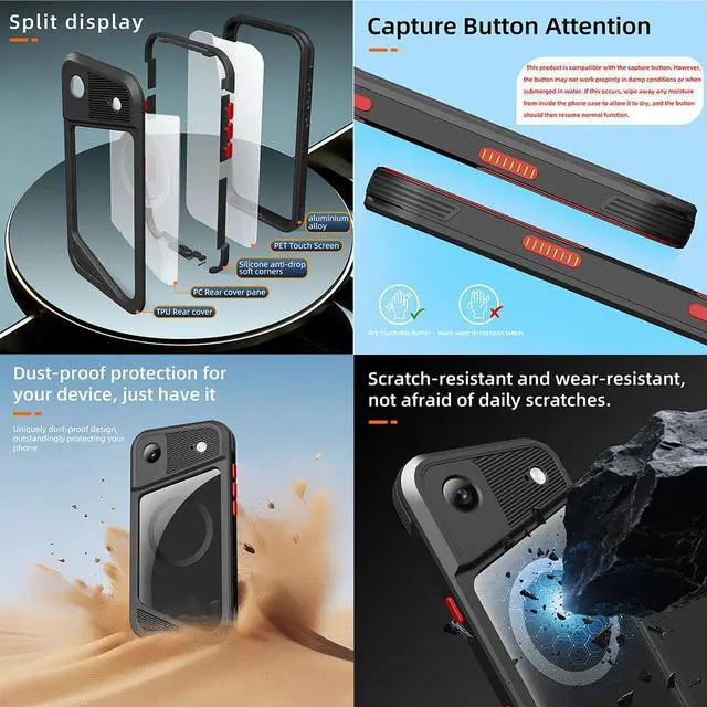 Alt view image 5 of 7 - BONAEVER Magnetic Waterproof Case for iPhone Air, Built-in Screen & Camera Protector IP68 Underwater Full Body 16FT Military Dropproof Shockproof Case for iPhone 17 Air 6.5 inch