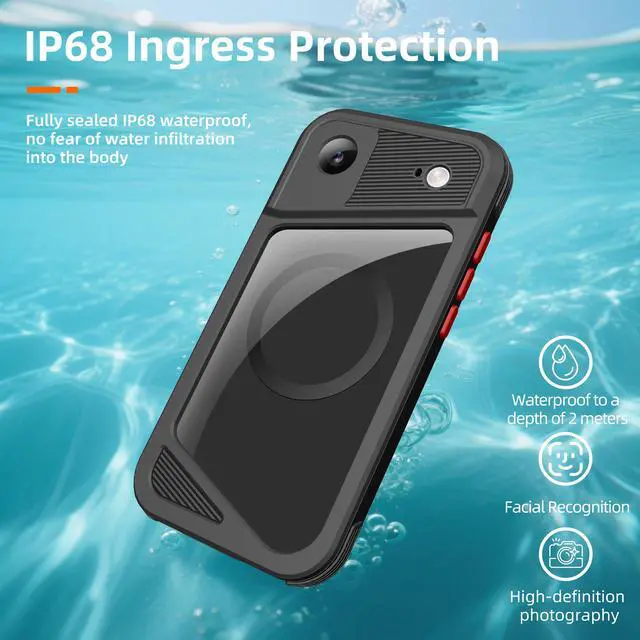 Alt view image 3 of 7 - BONAEVER Magnetic Waterproof Case for iPhone Air, Built-in Screen & Camera Protector IP68 Underwater Full Body 16FT Military Dropproof Shockproof Case for iPhone 17 Air 6.5 inch