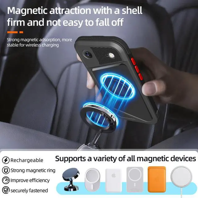 Alt view image 4 of 7 - BONAEVER Magnetic Waterproof Case for iPhone Air, Built-in Screen & Camera Protector IP68 Underwater Full Body 16FT Military Dropproof Shockproof Case for iPhone 17 Air 6.5 inch