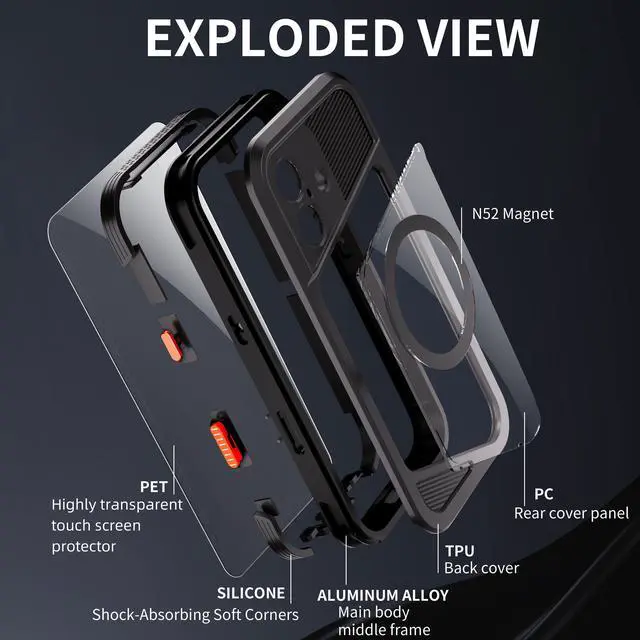 Alt view image 6 of 7 - BONAEVER Magnetic Waterproof Case for iPhone 17, Built-in Screen & Camera Protector IP68 Underwater Full Body 16FT Military Dropproof Shockproof Case for iPhone 17 6.3"