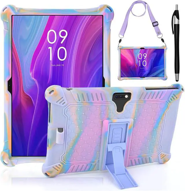 Main image of Silicone Case for Feonal 10 inch Tablet, Winsing MTK 10 inch, WECOOL WM1001R 10 inch, MEBERRY 10.1 inch, ANTEMPER Touch 10.1 GOWIN Touch 10.1 with Stand, Shoulder Strap, Stylus Pen Purple